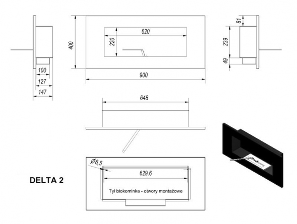 Биокамин Delta 2 Horizontal (400x900)